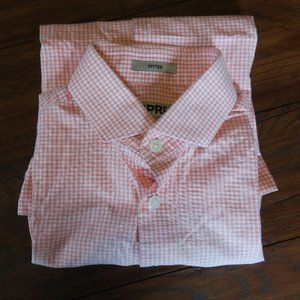 Express Men's Long Sleeve Fitted Dress Shirt (Salmon/White Checker) XS